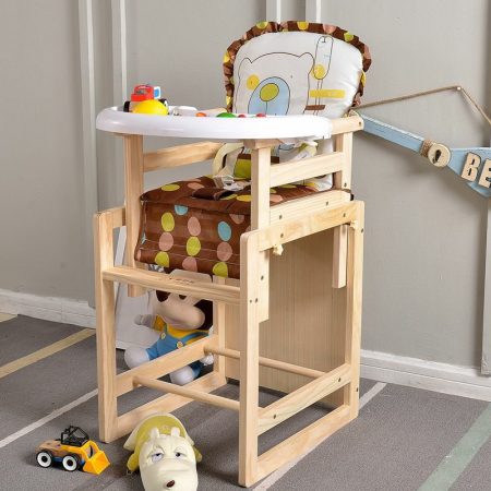 Scaun de masă 2 în 1-bebeluși/copii-lemn,ursuleț